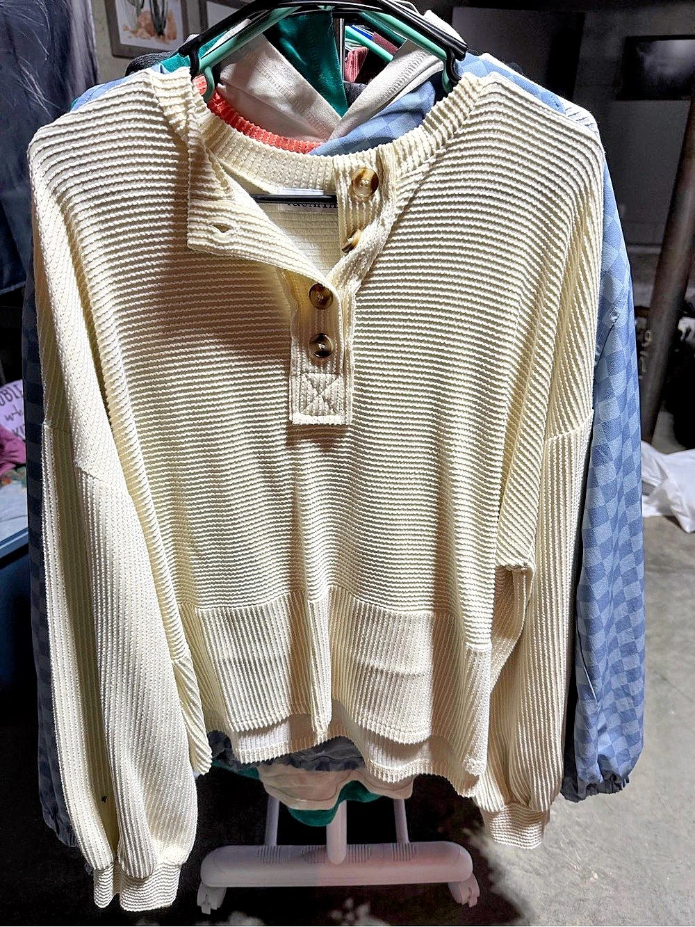T&C Apparel Striped Long Sleeve Tunic Cream XL